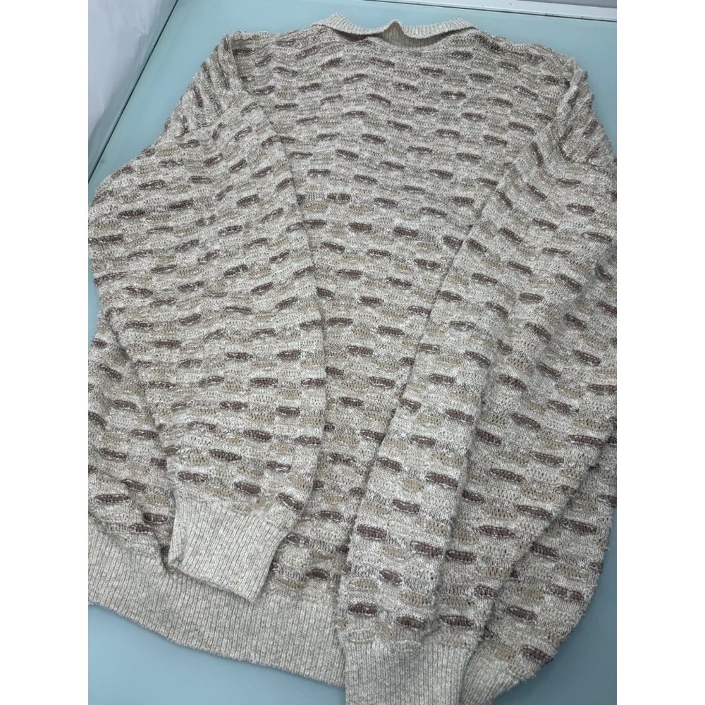 Vintage Alan Stuart Knit Sweater 3D Beige Pullover 90's 100% Cotton Large L - Picture 5 of 5